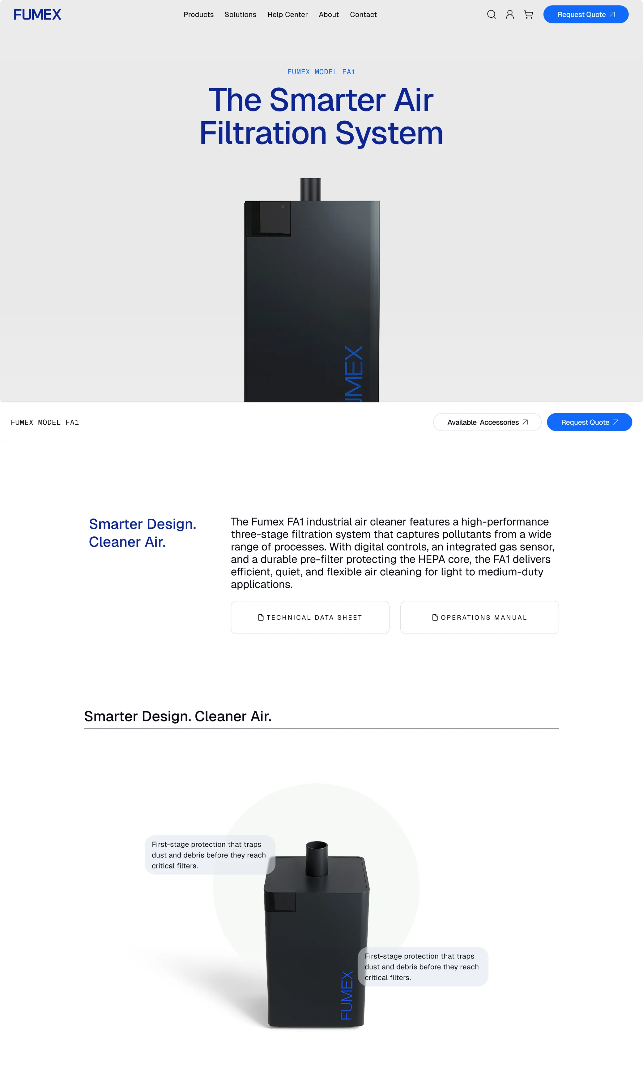 Fumex product detail page for the FA1 fume extractor with pricing, quantity controls and Subscribe & Save options
