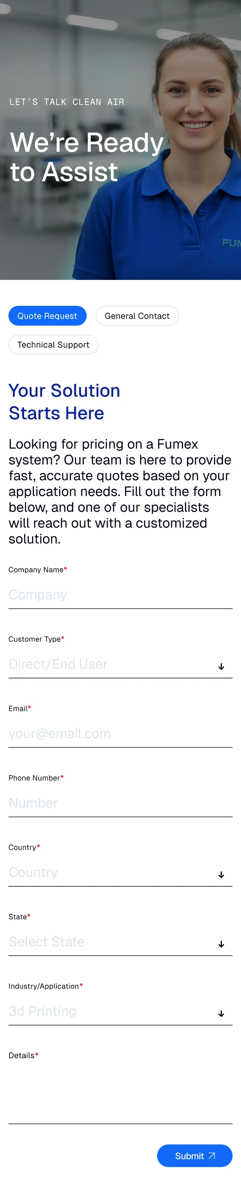 Fumex mobile quote request flow