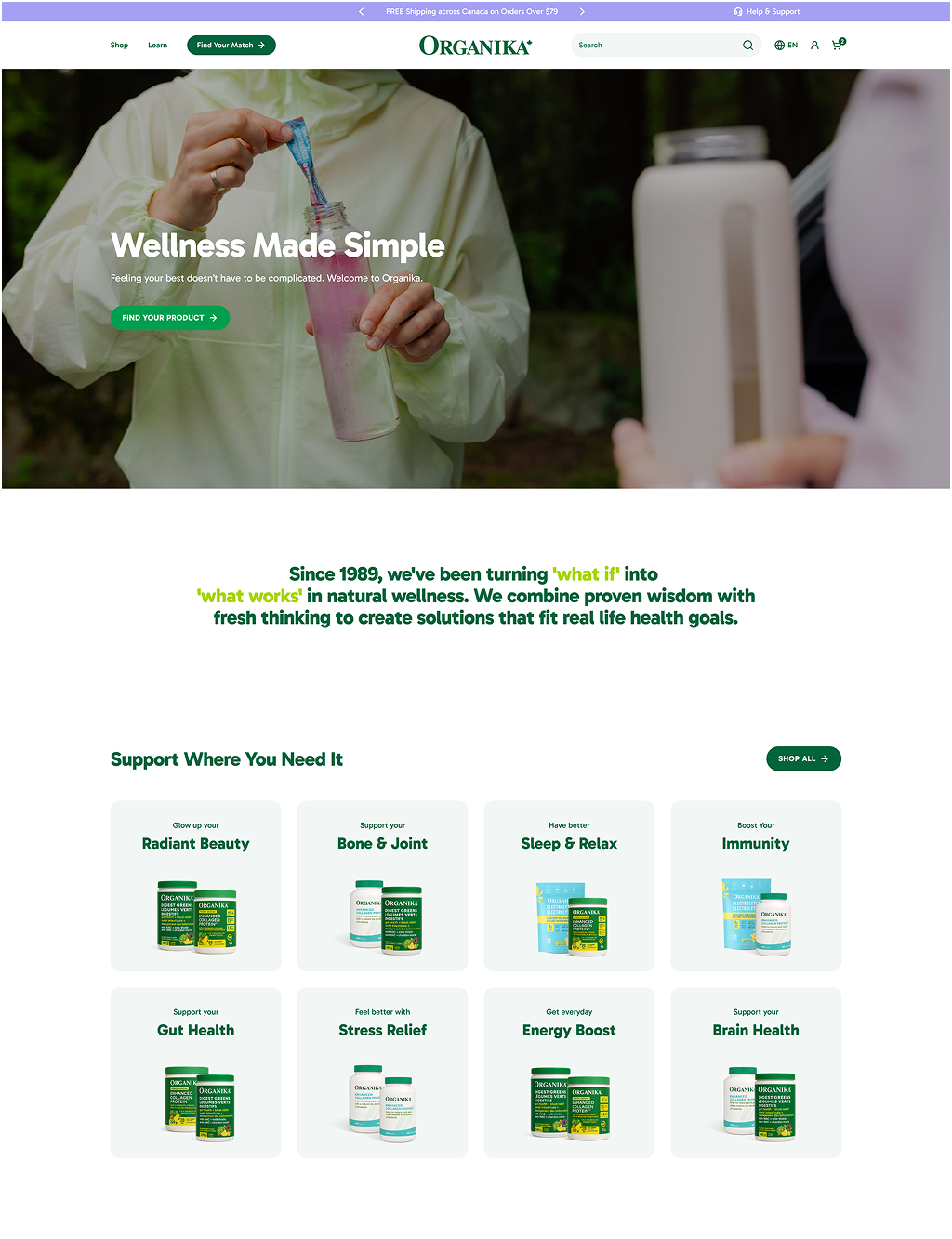 Organika redesigned Shopify homepage
